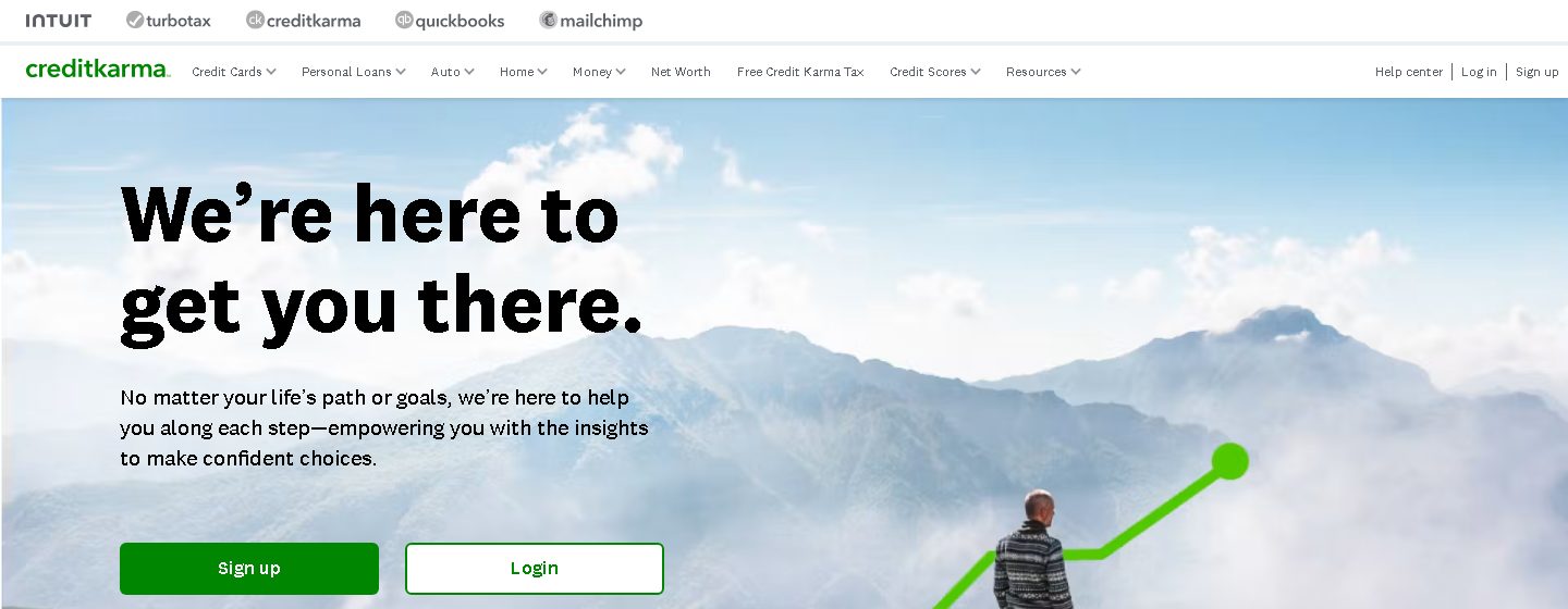 Credit Karma homepage showing the Sign up button