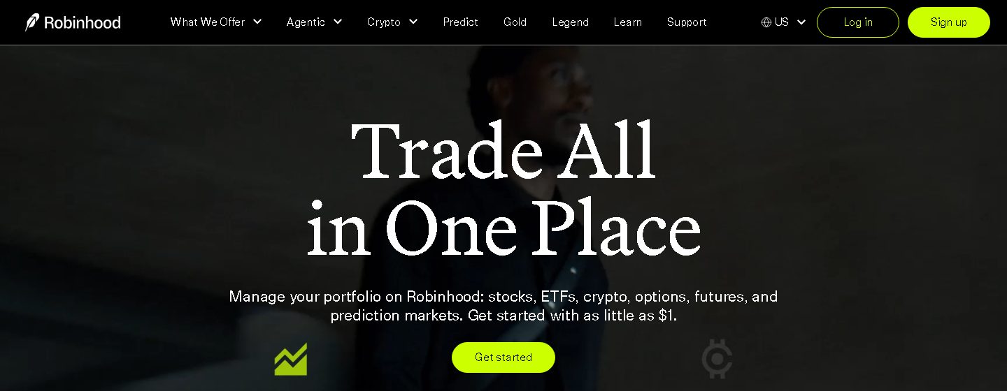 Robinhood homepage showing the Sign up button
