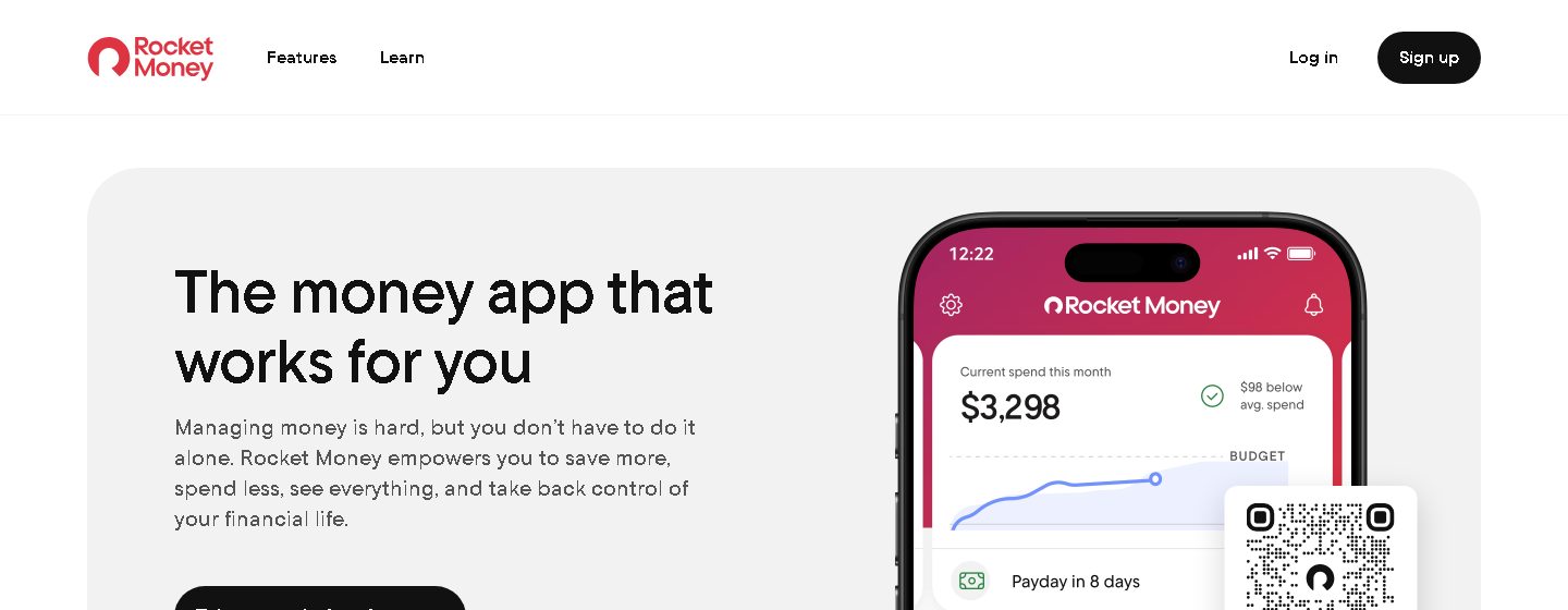 Rocket Money homepage showing the Sign up button