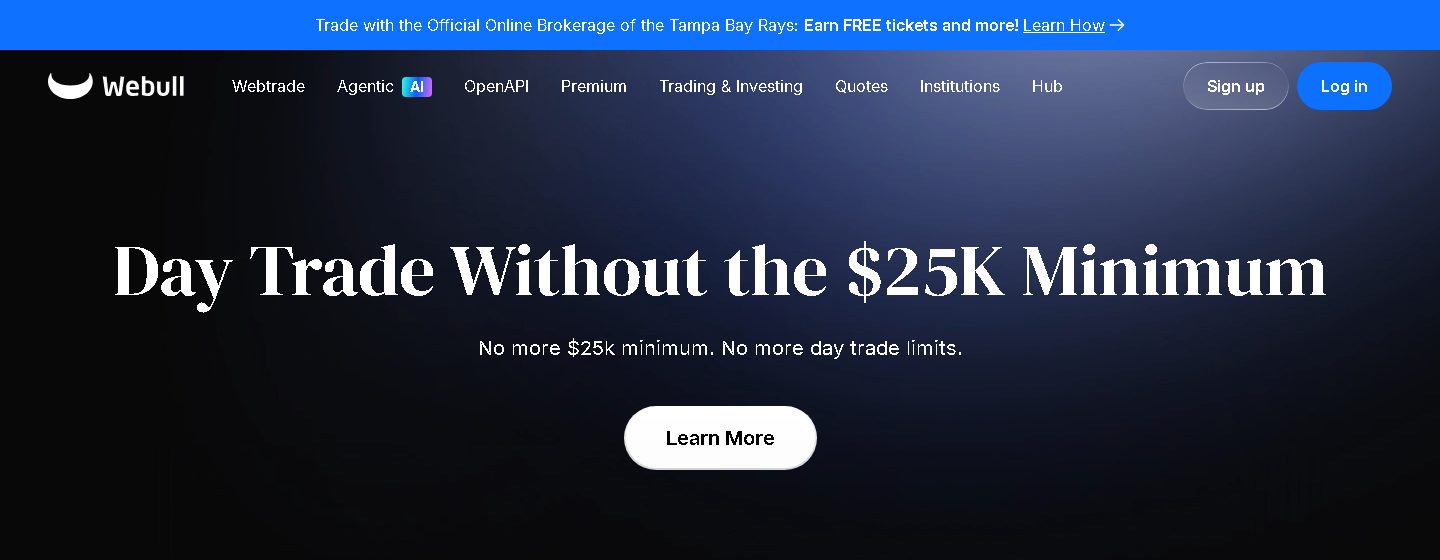 Webull homepage showing the Sign up button